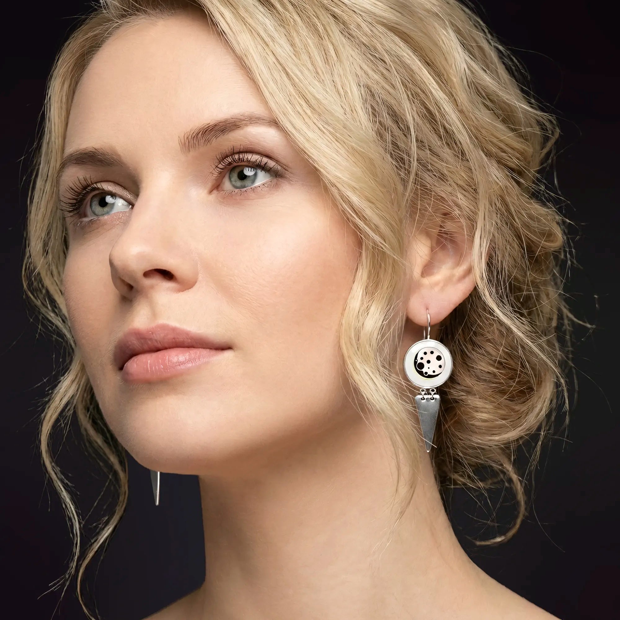 Moon Phases Silver Earrings - Celestial Art Ceramic Jewellery Secondary image