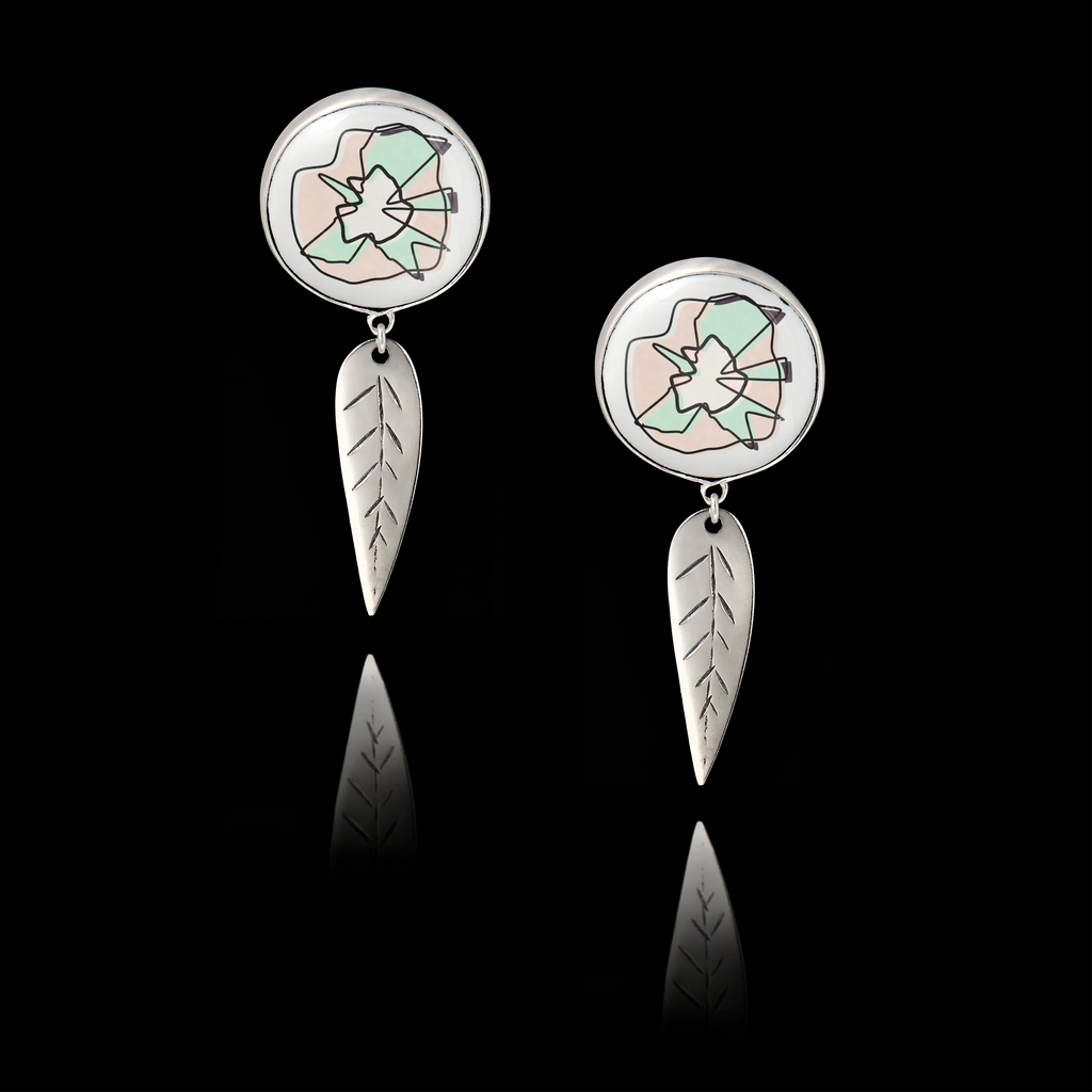 Abstract Flower Silver Earrings - Modern Art Ceramic Jewellery
