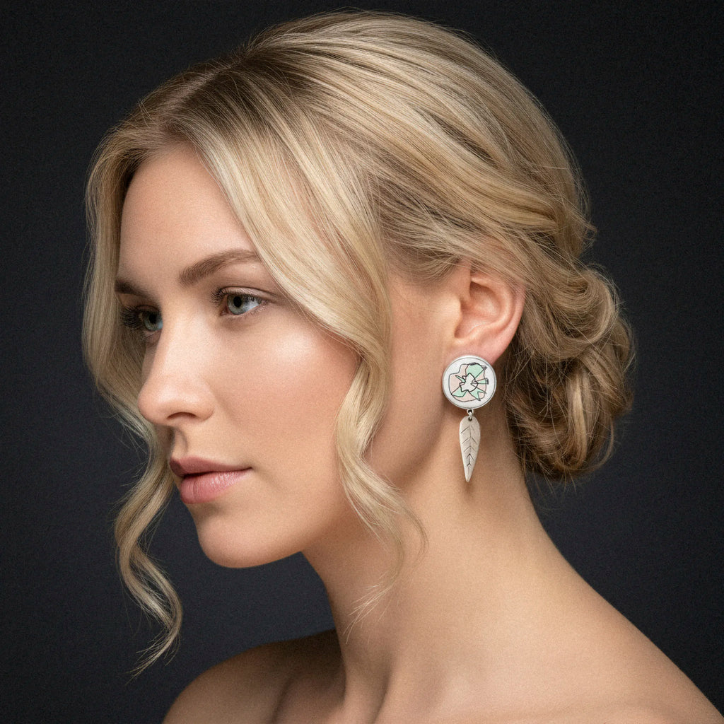 Abstract Flower Silver Earrings - Modern Art Ceramic Jewellery