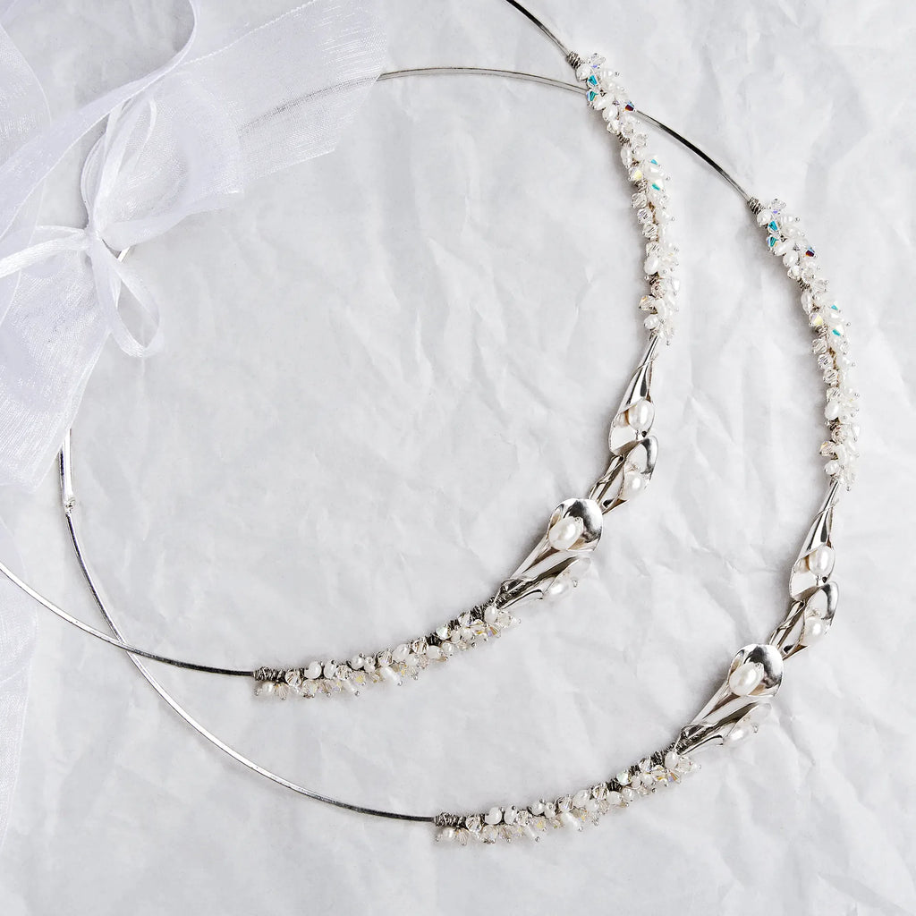 Greek Orthodox Lily Wedding Crowns/ Stefana with Swarovski Crystals & Pearls