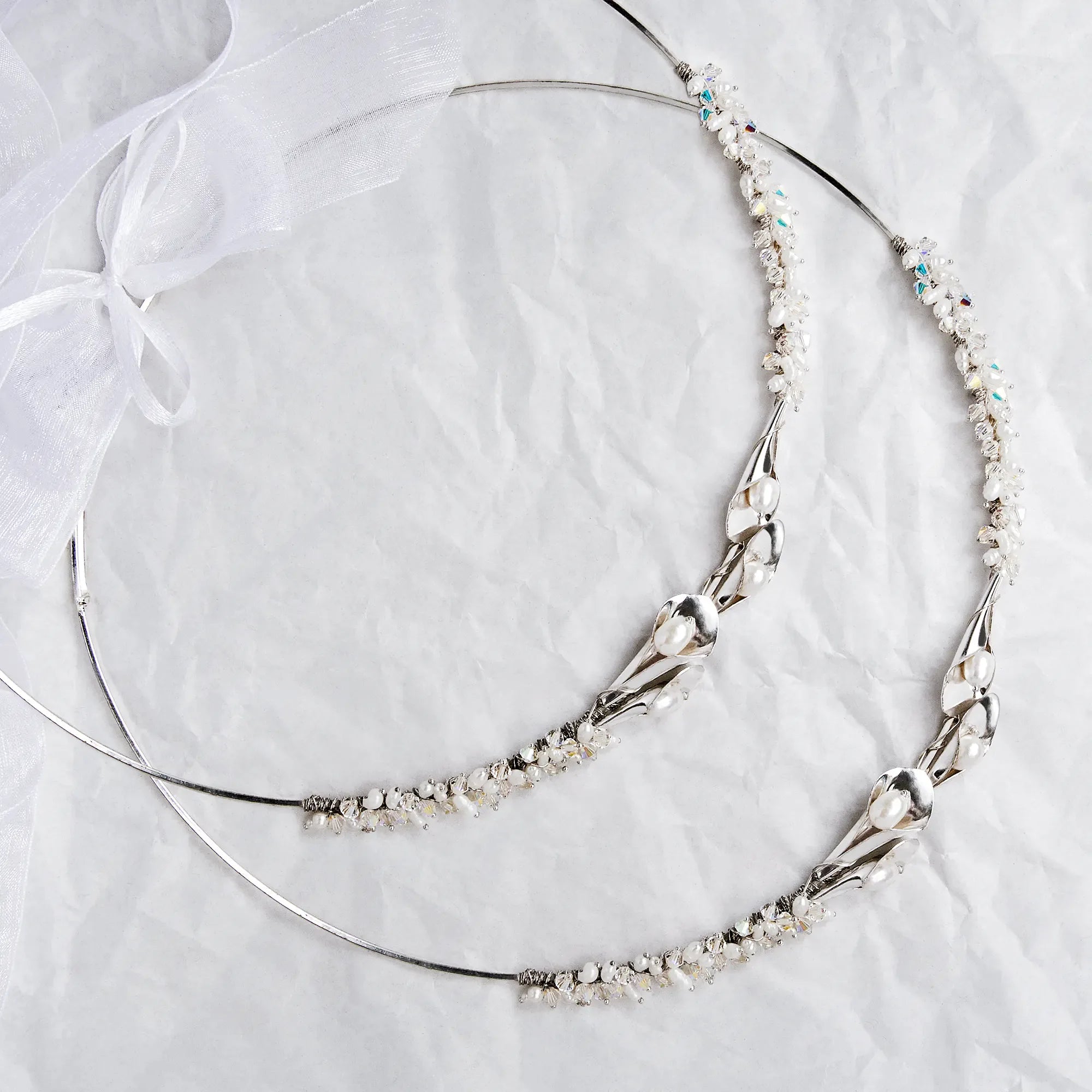 Greek Orthodox Lily Wedding Crowns/ Stefana with Swarovski Crystals & Pearls