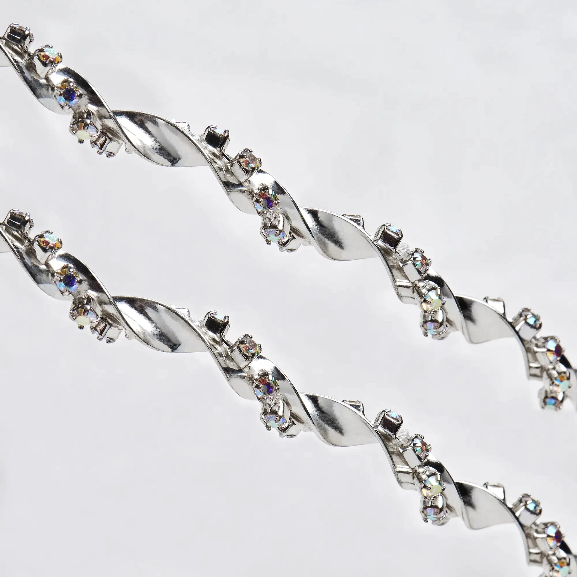 Silver Twisted Stefana with Multicolored Crystals | Wedding Crowns Secondary image