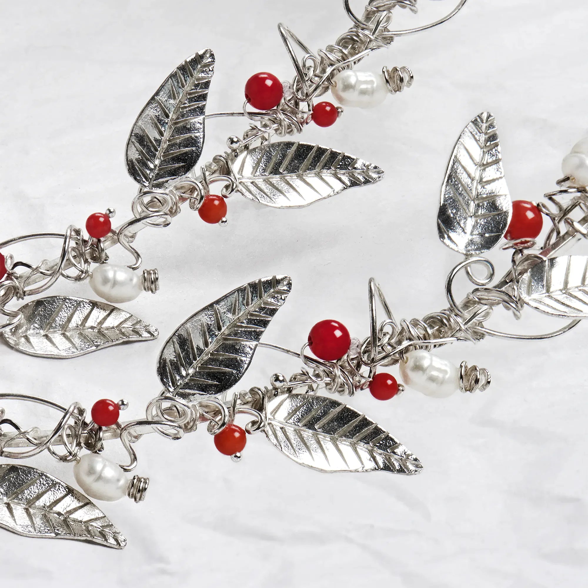 Greek Orthodox Wedding Crowns (Stefana), Laurel Leaf, Red Coral & Pearl Accents Secondary image
