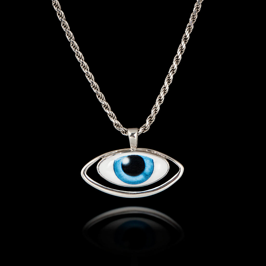 Blue Evil Eye Silver Pendant - Greek Mati Necklace