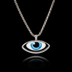 Blue Evil Eye Silver Pendant - Greek Mati Necklace