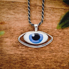 Blue Evil Eye Silver Pendant - Greek Mati Necklace
