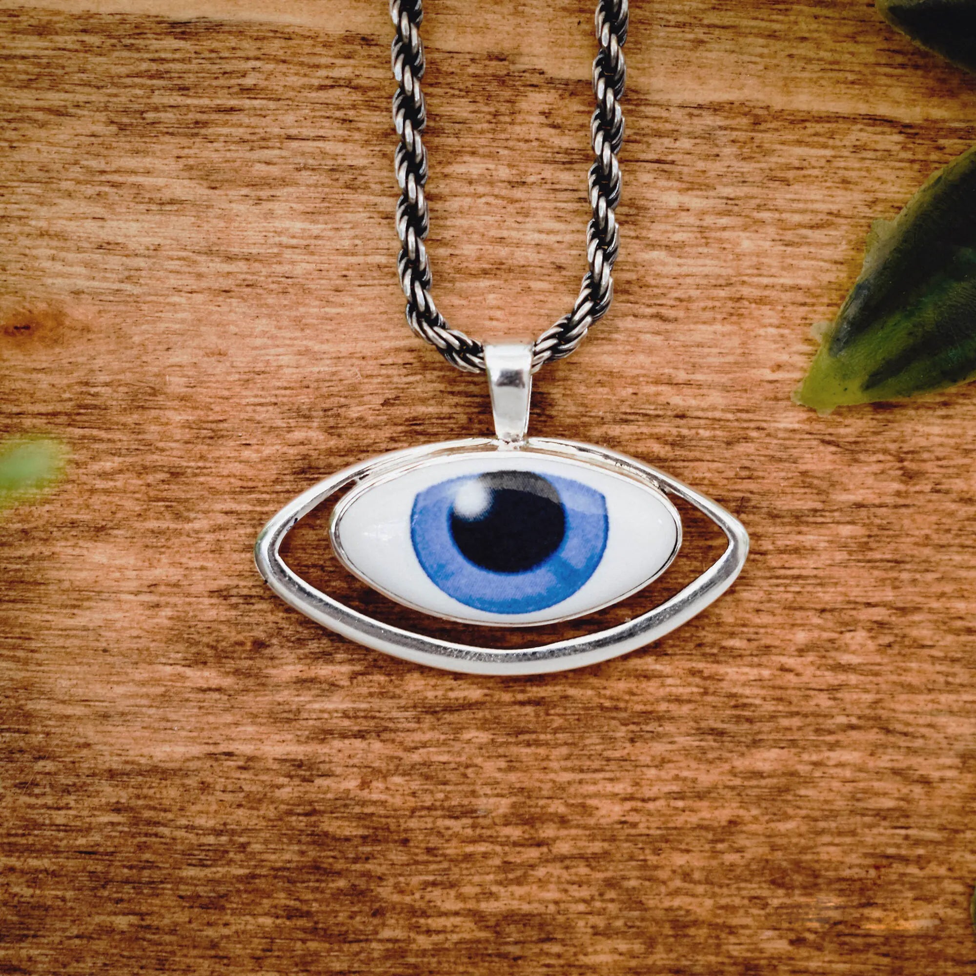 Blue Evil Eye Silver Pendant - Greek Mati Necklace