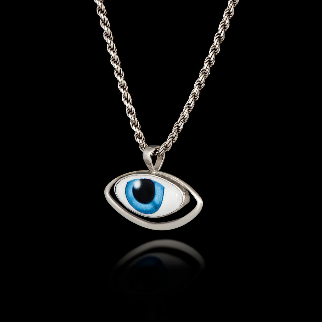 Blue Evil Eye Silver Pendant - Greek Mati Necklace