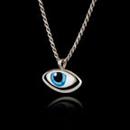 Blue Evil Eye Silver Pendant - Greek Mati Necklace