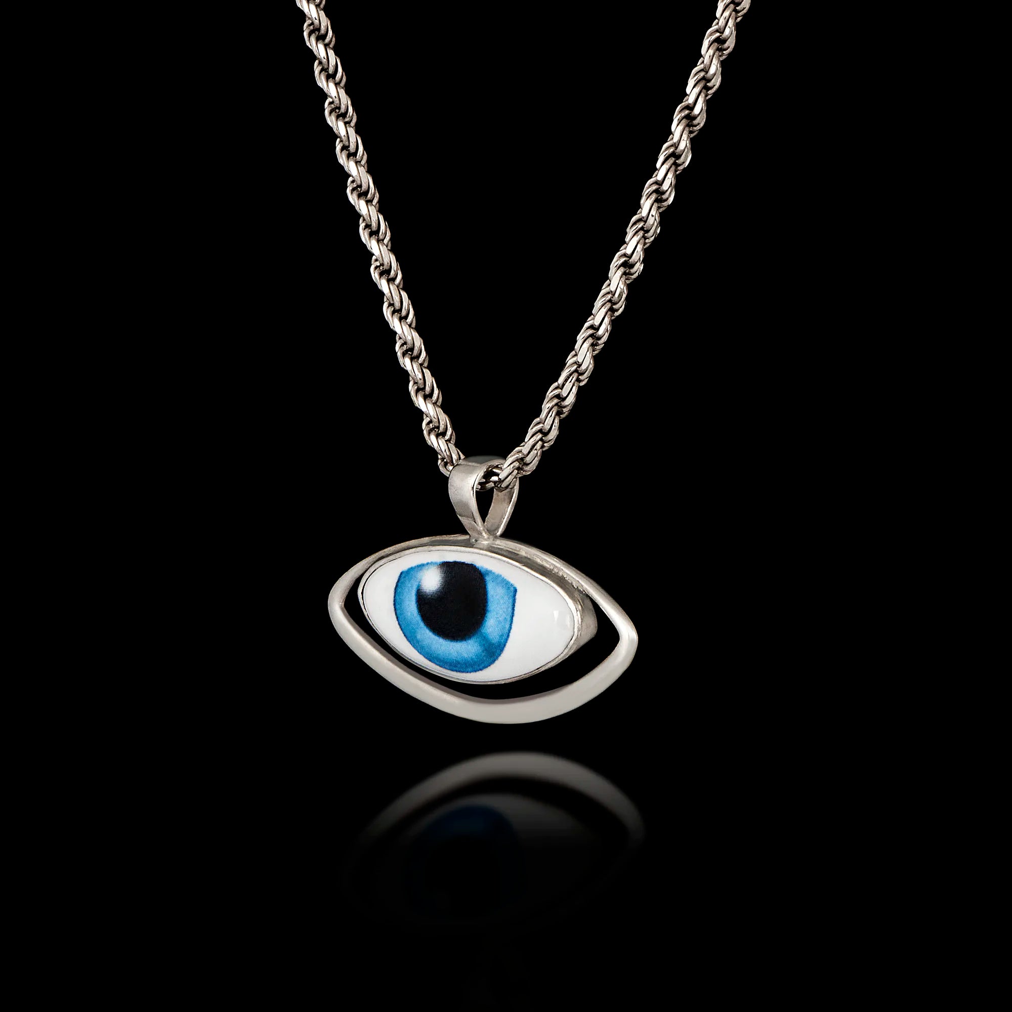Blue Evil Eye Silver Pendant - Greek Mati Necklace