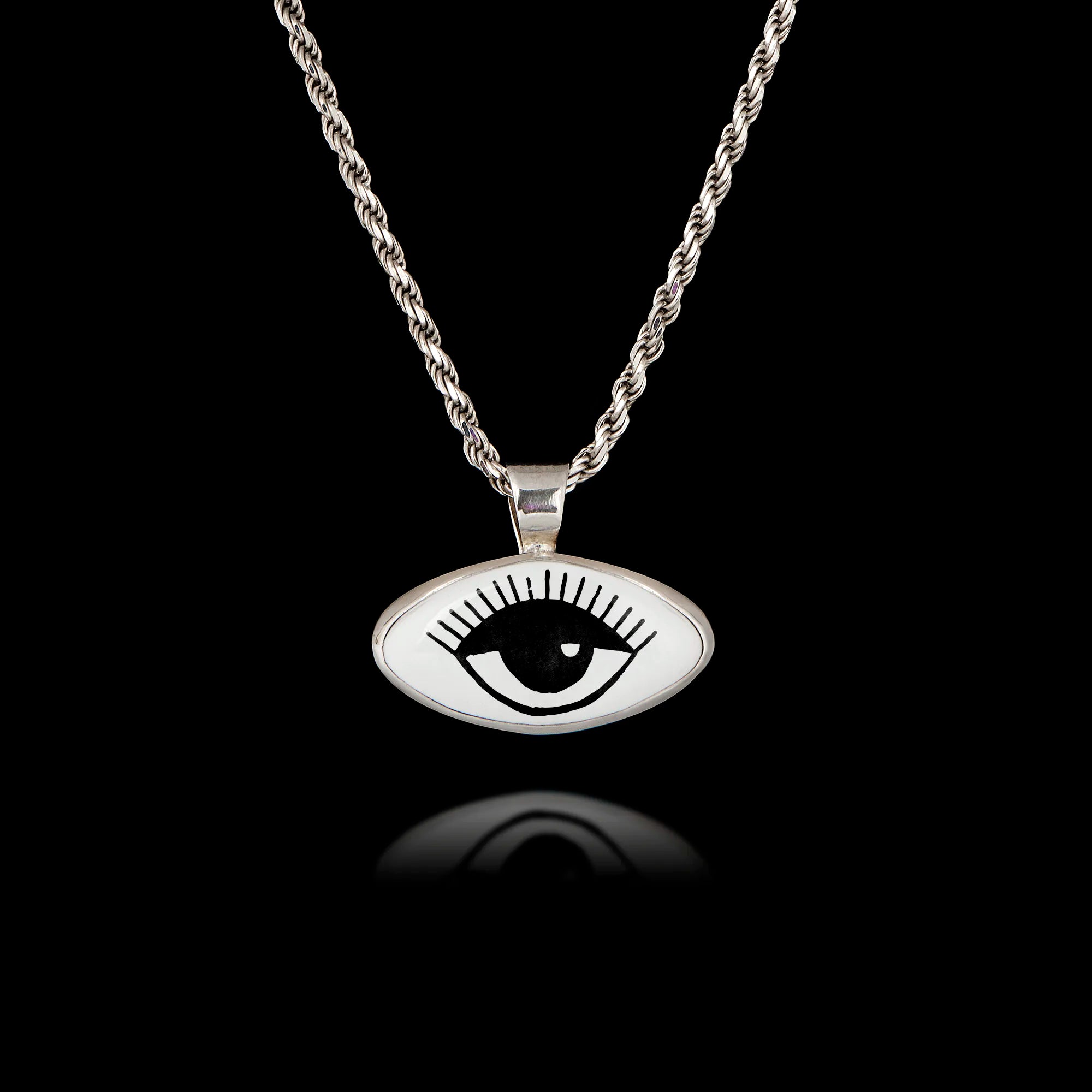 Minimalist Black & White Evil Eye Silver Pendant - Modern Protection Necklace Main image