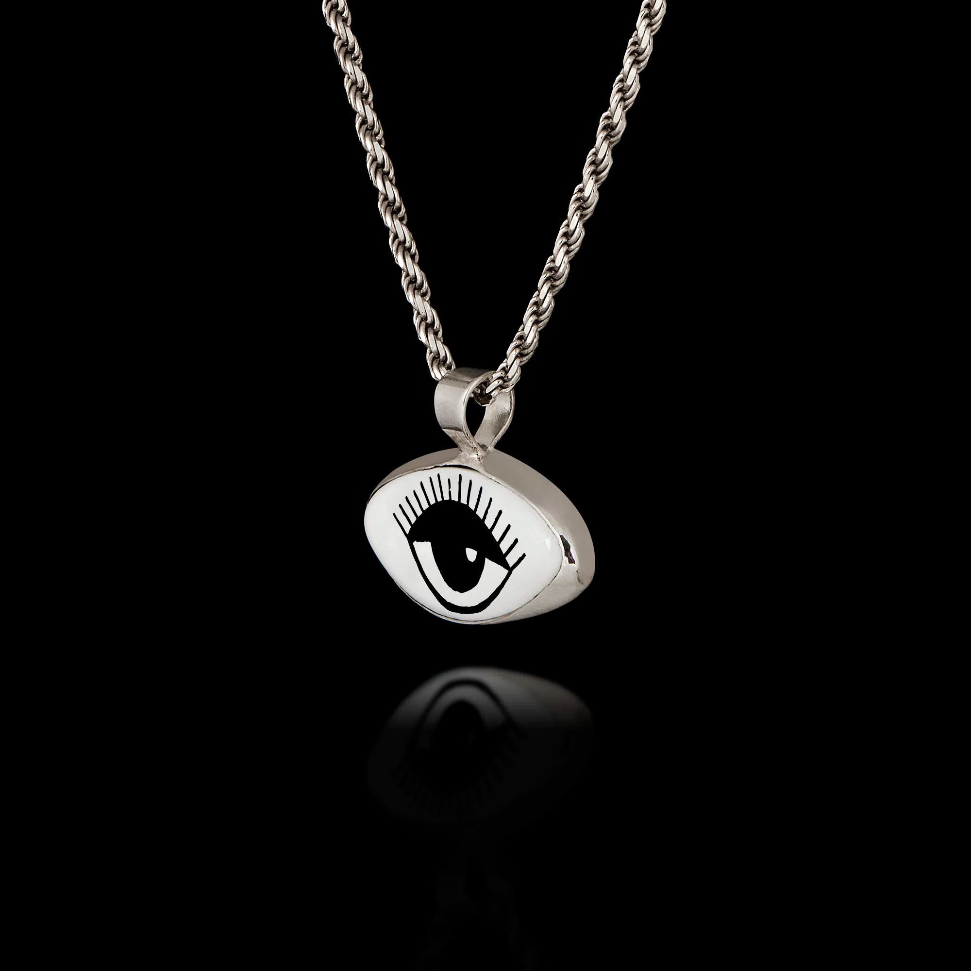 Minimalist Black & White Evil Eye Silver Pendant - Modern Protection Necklace Secondary image