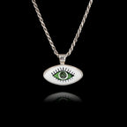 Green Spiral Evil Eye Silver Pendant - Hypnotic Protection Necklace