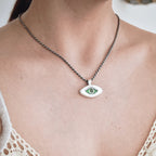 Green Spiral Evil Eye Silver Pendant - Hypnotic Protection Necklace