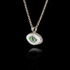 Green Spiral Evil Eye Silver Pendant - Hypnotic Protection Necklace