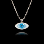 Stylized Blue Evil Eye Silver Pendant - Modern Pop Art Necklace