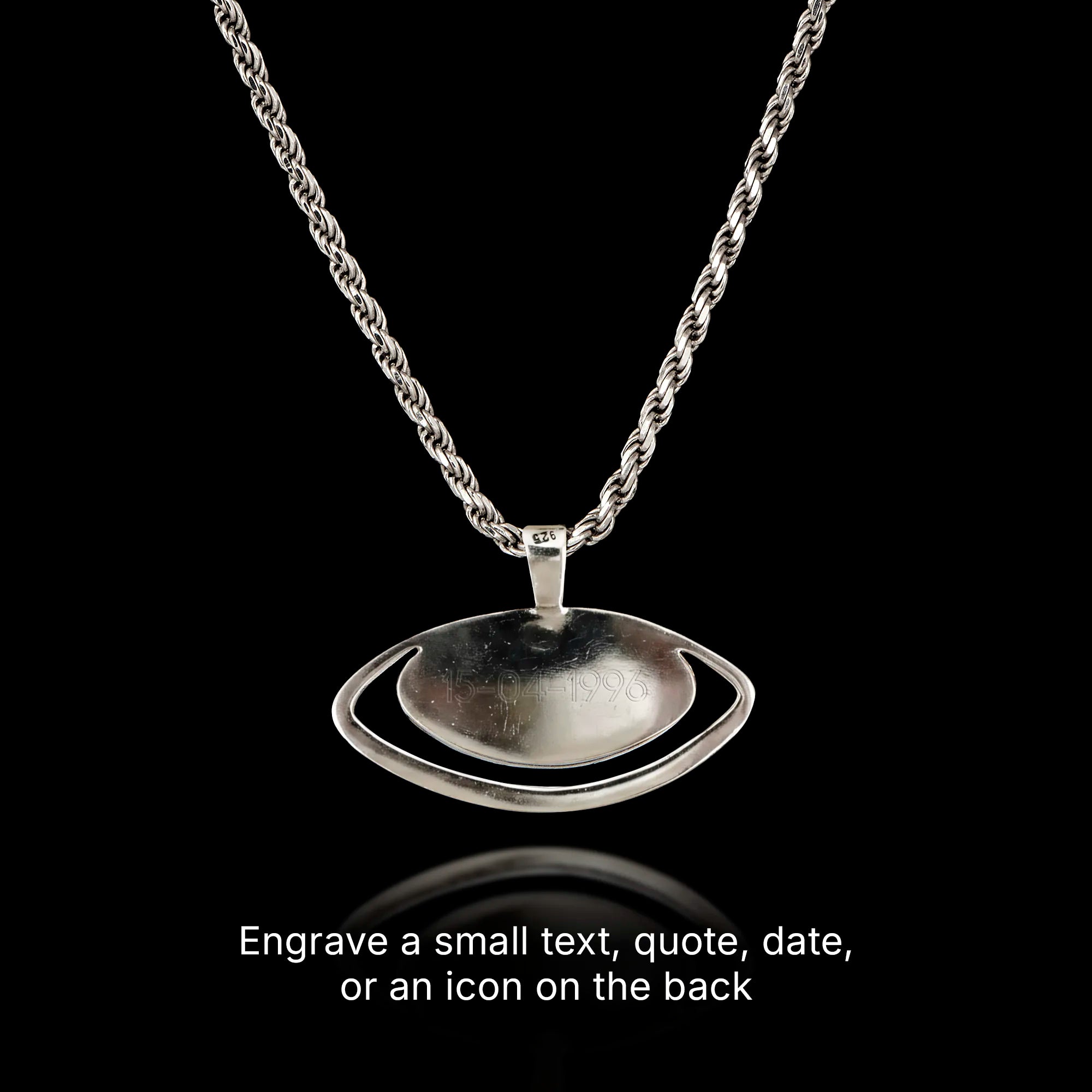 Patterned Evil Eye Silver Pendant - Folk Art Protection Necklace