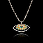 Patterned Evil Eye Silver Pendant - Folk Art Protection Necklace