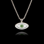 Green Graphic Evil Eye Silver Pendant - Modern Sketch Art Necklace