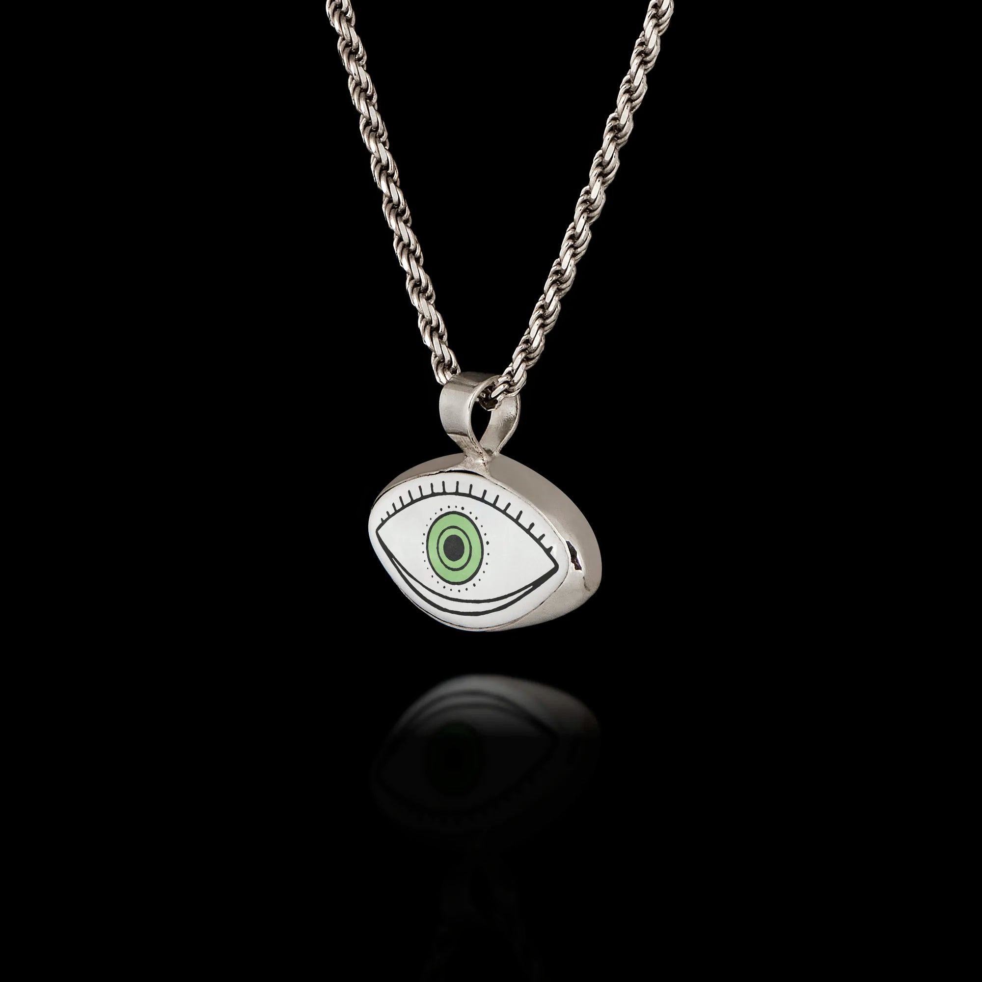 Green Graphic Evil Eye Silver Pendant - Modern Sketch Art Necklace Secondary image
