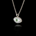 Green Graphic Evil Eye Silver Pendant - Modern Sketch Art Necklace