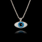 Realistic Deep Blue Evil Eye Silver Pendant - Greek Mati Necklace