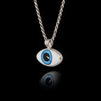 Realistic Deep Blue Evil Eye Silver Pendant - Greek Mati Necklace