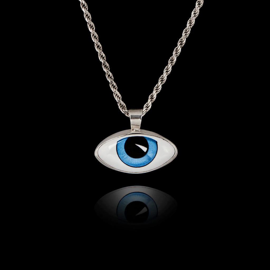 Classic Blue Evil Eye Silver Pendant - Traditional Mati Necklace