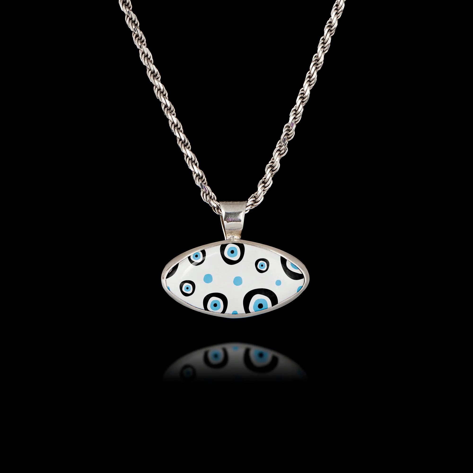 Polka Dot Evil Eye Silver Pendant - Modern Pop Art Necklace