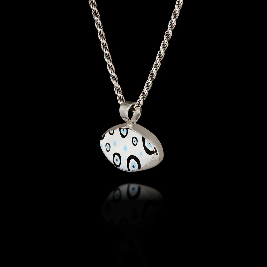 Polka Dot Evil Eye Silver Pendant - Modern Pop Art Necklace
