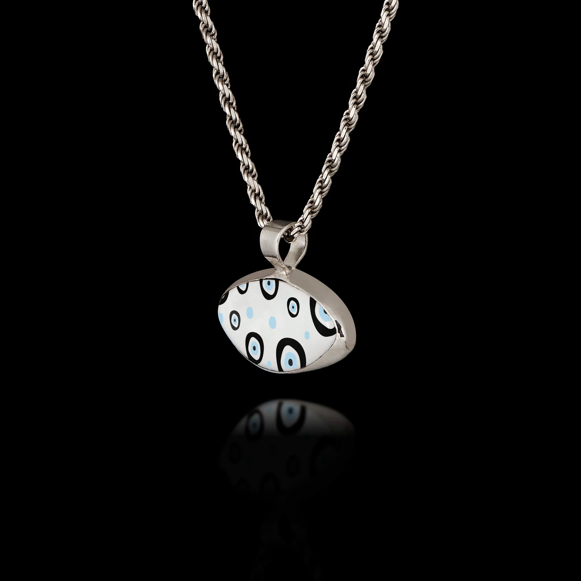 Polka Dot Evil Eye Silver Pendant - Modern Pop Art Necklace